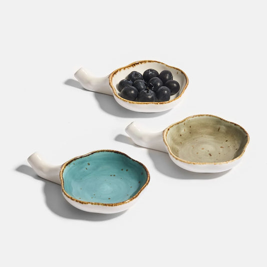 Rena Porcelain Amalfi Oyster Dish, 30 ml, Set of 3 with unique colors and elegant design for serving appetizers