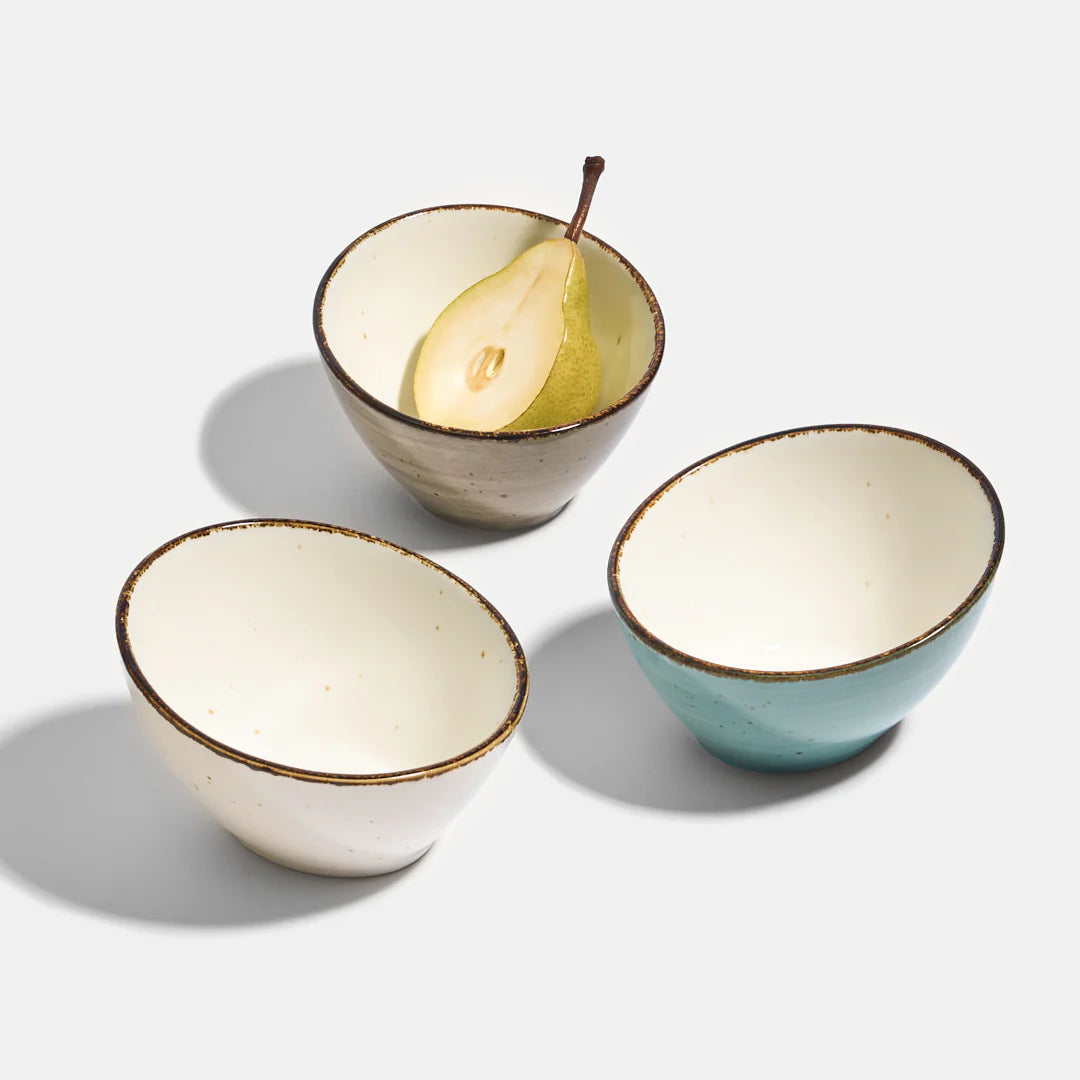 Rena Porcelain Amalfi Slant Dish, 250 ml, Set of 3 showcasing soft colors and stylish design for serving snacks