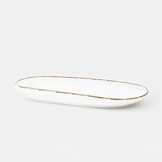 Rena Porcelain Amalfi White Opal Regular Serving Dish with Elegant Gold Trim for Your Dining Table