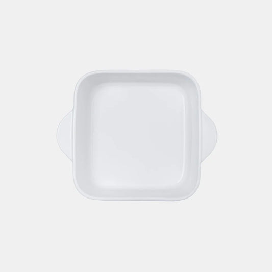 Rena Porcelain Linear White Baking Tray, 1370ml with a smooth finish and easy-grip handles