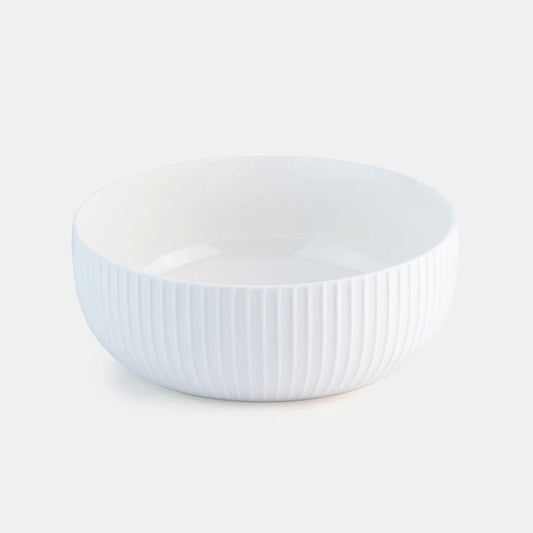 Rena Porcelain Linear White Bowl 22 cm 2200 ml with a stylish ribbed design and smooth interior