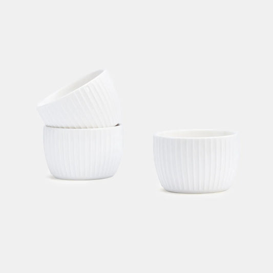 Rena Porcelain Linear White Bowl 8 cm 200 ml Set of 3 with elegant ribbed design for versatile serving