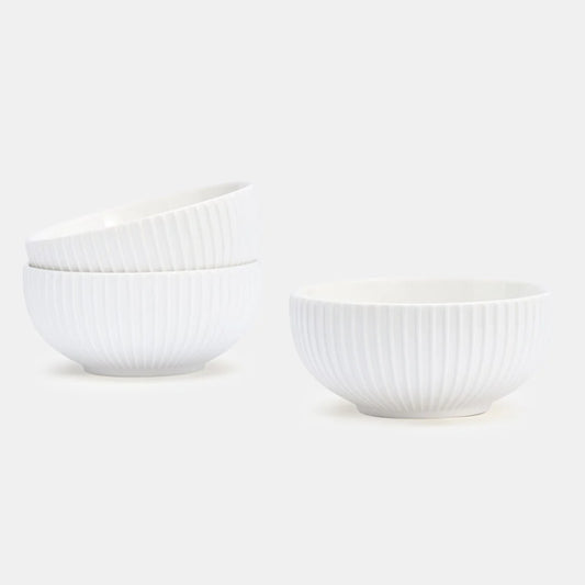 Rena Porcelain Linear White Bowl 9 cm 150 ml Set of 3 with elegant ribbed design for versatile use