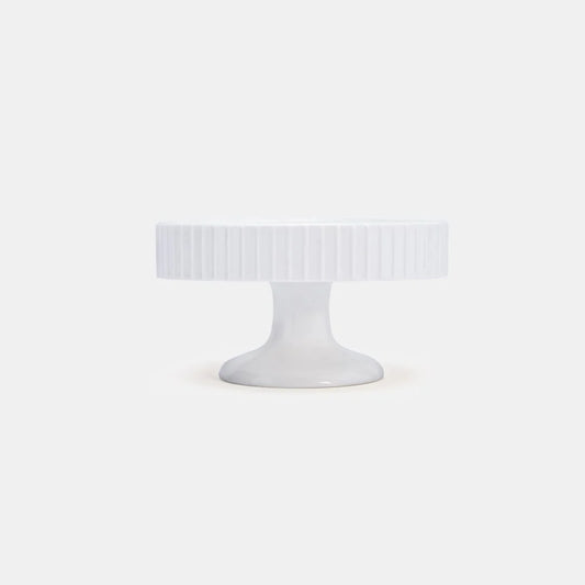 Rena Porcelain Linear White Cake Stand Mini White with a ribbed design for elegant dessert displays