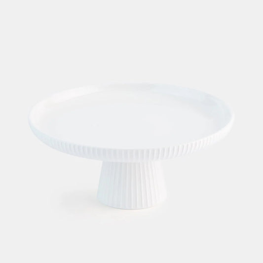 Rena Porcelain Linear White Cake Stand Regular White featuring a stylish design for serving desserts