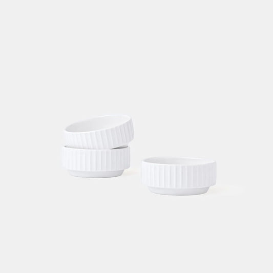 Rena Porcelain Linear White Cirque 60 ml Set of 3 serving dishes with a textured design