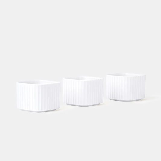 Rena Porcelain Linear White Cube 85 ml Set of 3 Elegant Serving Dishes with Textured Design