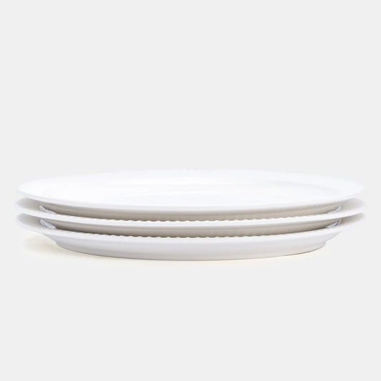 Rena Porcelain Linear White Dinner Plate 3 pcs Set 10.5 inches stacked neatly for elegant dining