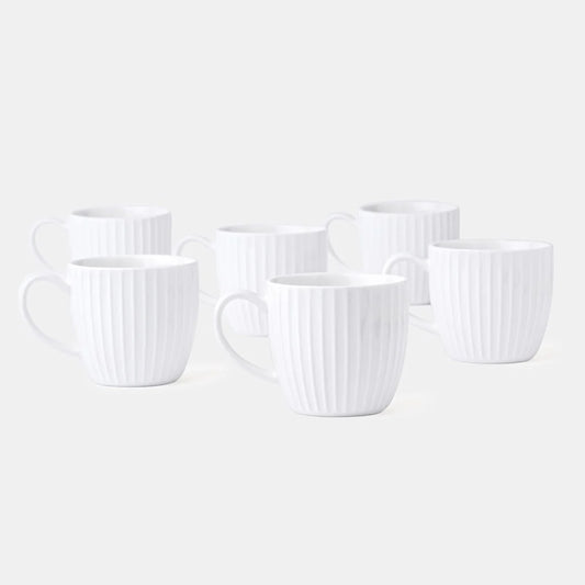 Rena Porcelain Linear White Espresso Cup 125 ml 6 pcs Set featuring elegant ribbed design for stylish coffee service