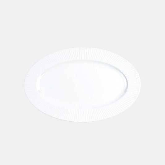 Rena Porcelain Linear White Oval Platter 23cm with a ribbed design for elegant dining
