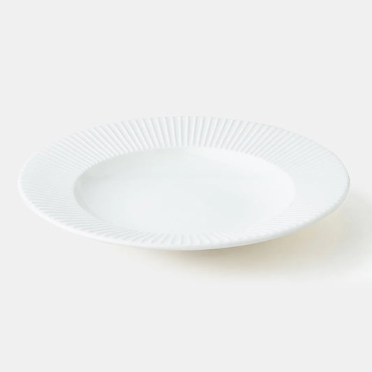 Rena Porcelain Linear White Rectangular Pasta Bowl 25 cm with elegant ribbed design