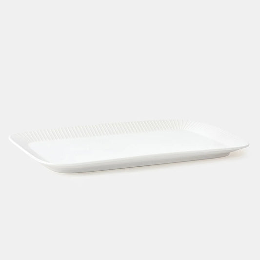 Rena Porcelain Linear White Rectangular Platter 22cm Side View