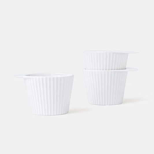 Rena Porcelain Linear White Tall Cup 200 ml Set of 3 in ribbed design for elegant dining