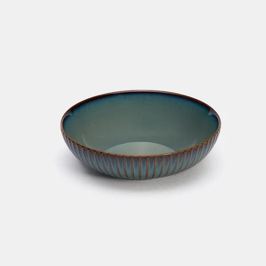 Rena Porcelain Teal Bowl 18 cm 750ml with Elegant Ribbed Design and Smooth Finish
