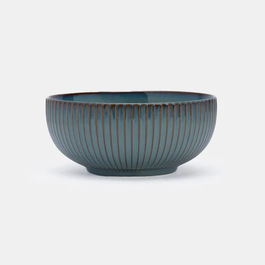 Rena Porcelain Teal Bowl 20 cm 1800 ml with elegant ribbed design for serving and decoration