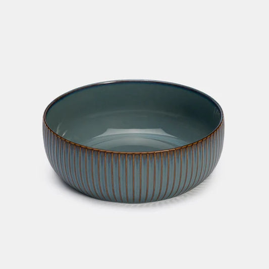 Rena Porcelain Teal Bowl 22 cm 2200 ml with a ribbed exterior design for elegant dining