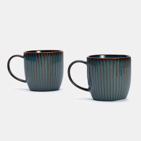 Rena Porcelain Teal Coffee Mug 350 ml Set of 2 with ribbed design for elegant dining