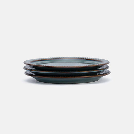 Rena Porcelain Teal Dessert Plate Set of 3 stacked elegantly for serving delicious treats