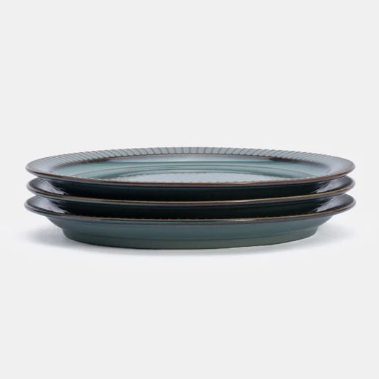 Rena Porcelain Teal Quarter Plate Set of 3 with elegant design and smooth edges