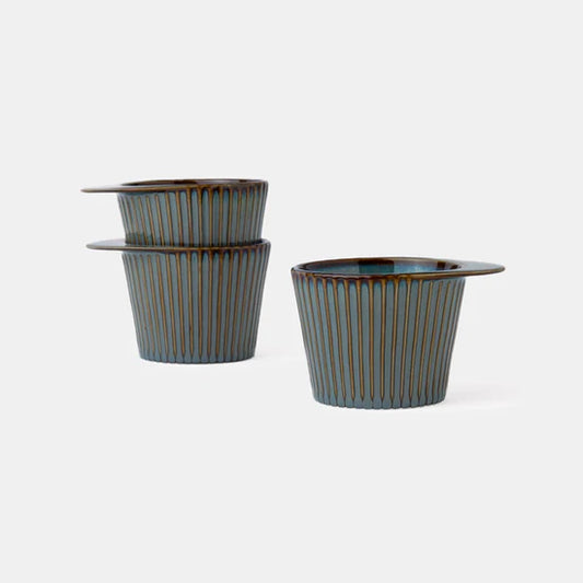 Rena Porcelain Teal Tall Cup 200 ml Set of 3 with ribbed design for elegant serving