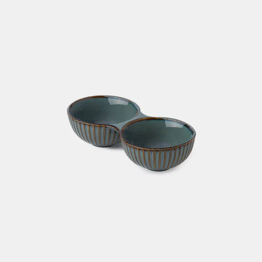 Rena Porcelain Teal Twin Bowl 180 ml Set of 3 with Elegant Dual Design for Dipping or Serving