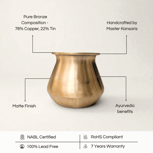 Satari Kansa Lota 425ml made of pure bronze with matte finish, handcrafted by Master Kansaris