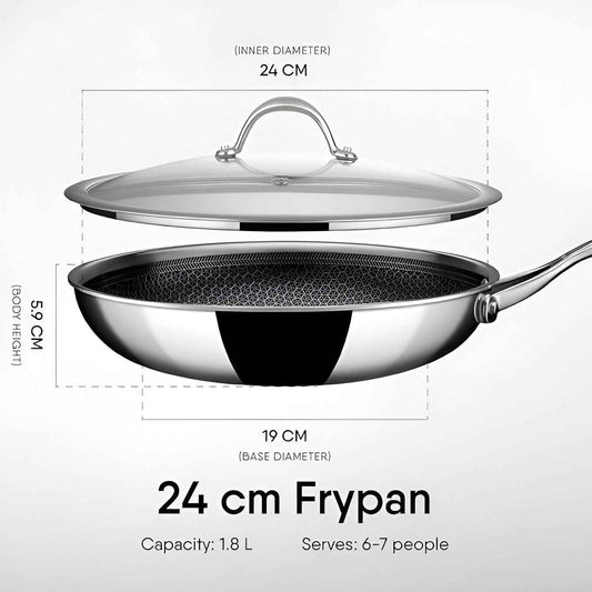Stahl Artisan Hybrid Triply Non-Stick Fry Pan with Lid, 24 cm, 1.8 liters