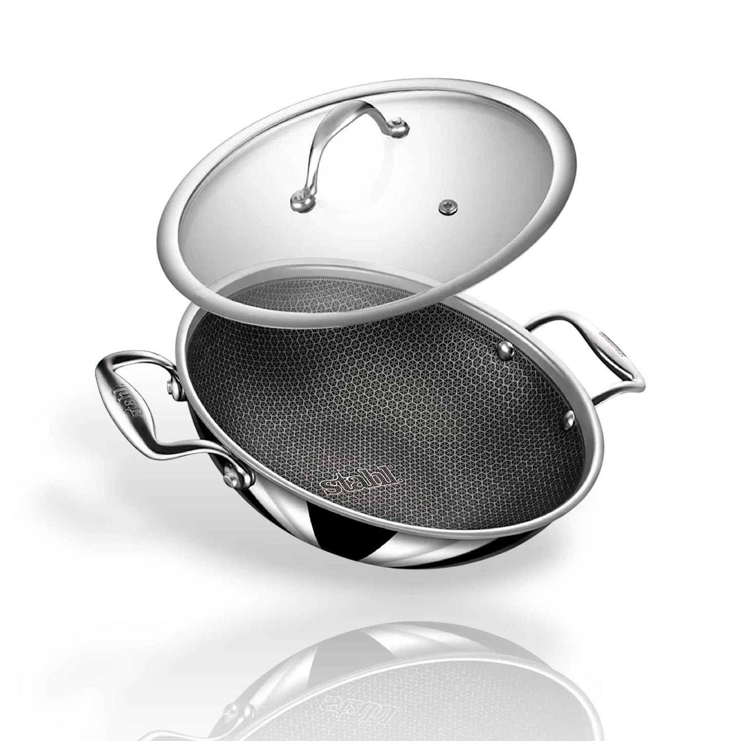 Stahl Artisan Hybrid Triply Non-Stick Kadhai with Lid, 28cm, 4.4 liters