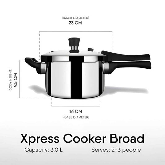 Stahl Xpress Triply Pressure Cooker, 3 liters, Broad