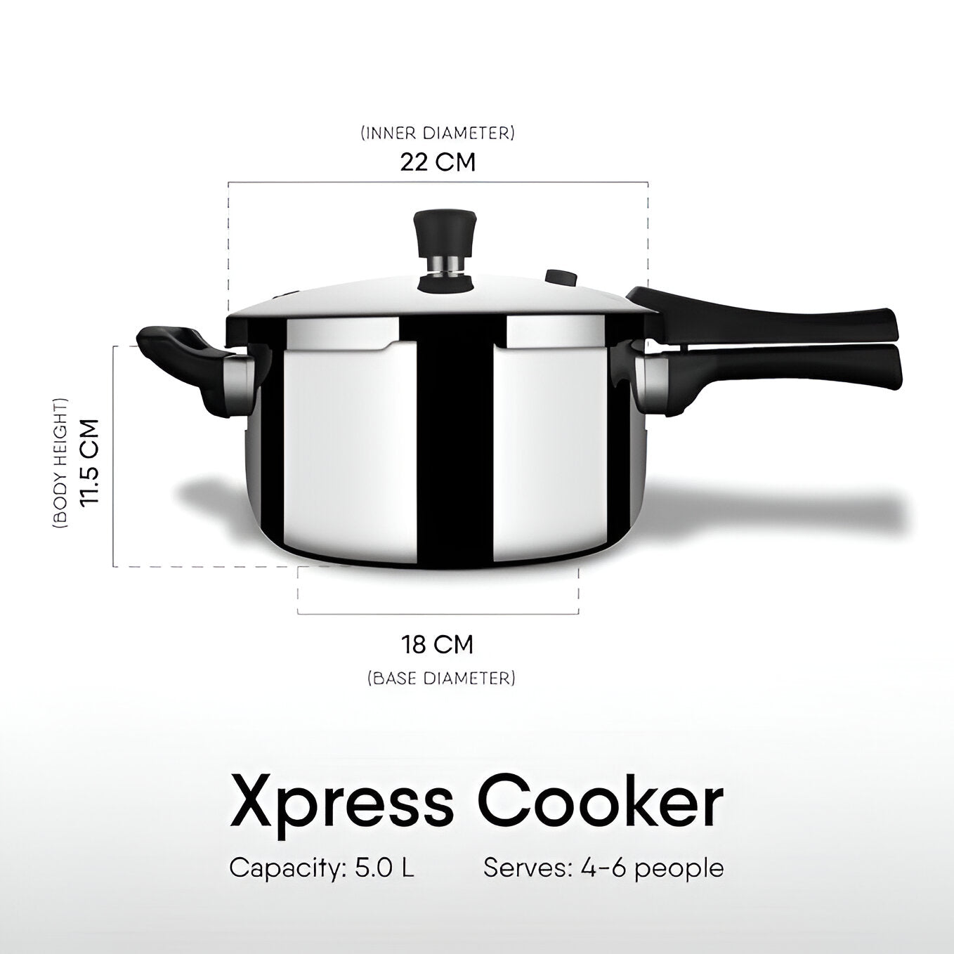 Stahl Xpress Triply Pressure Cooker 5 liters Broad with ergonomic handles for efficient cooking