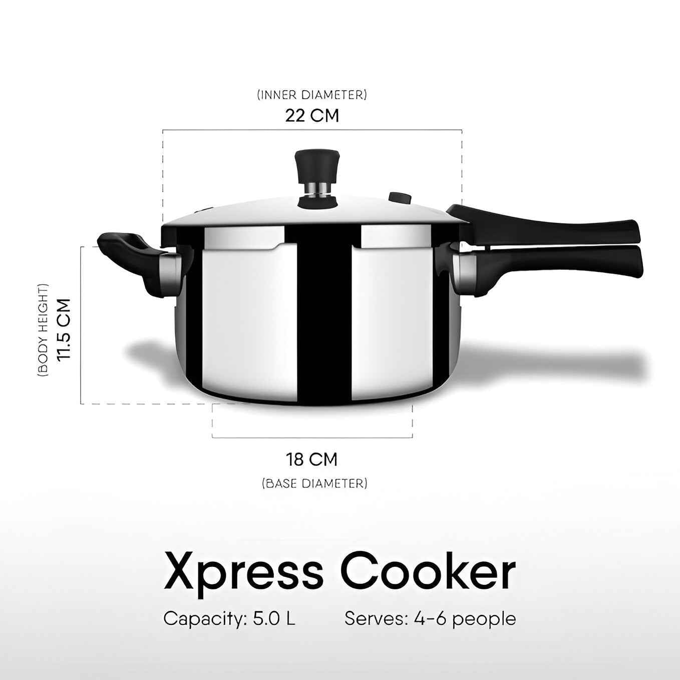 Stahl Xpress Triply Pressure Cooker, 5 liters, Broad