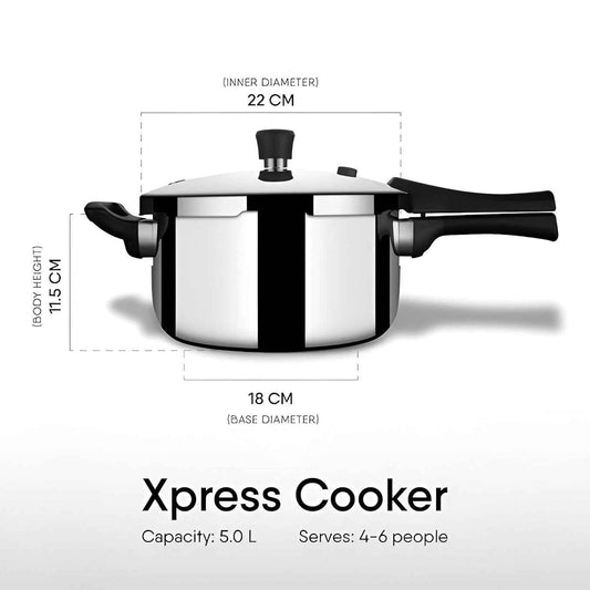 Stahl Xpress Triply Pressure Cooker, 5 liters, Broad