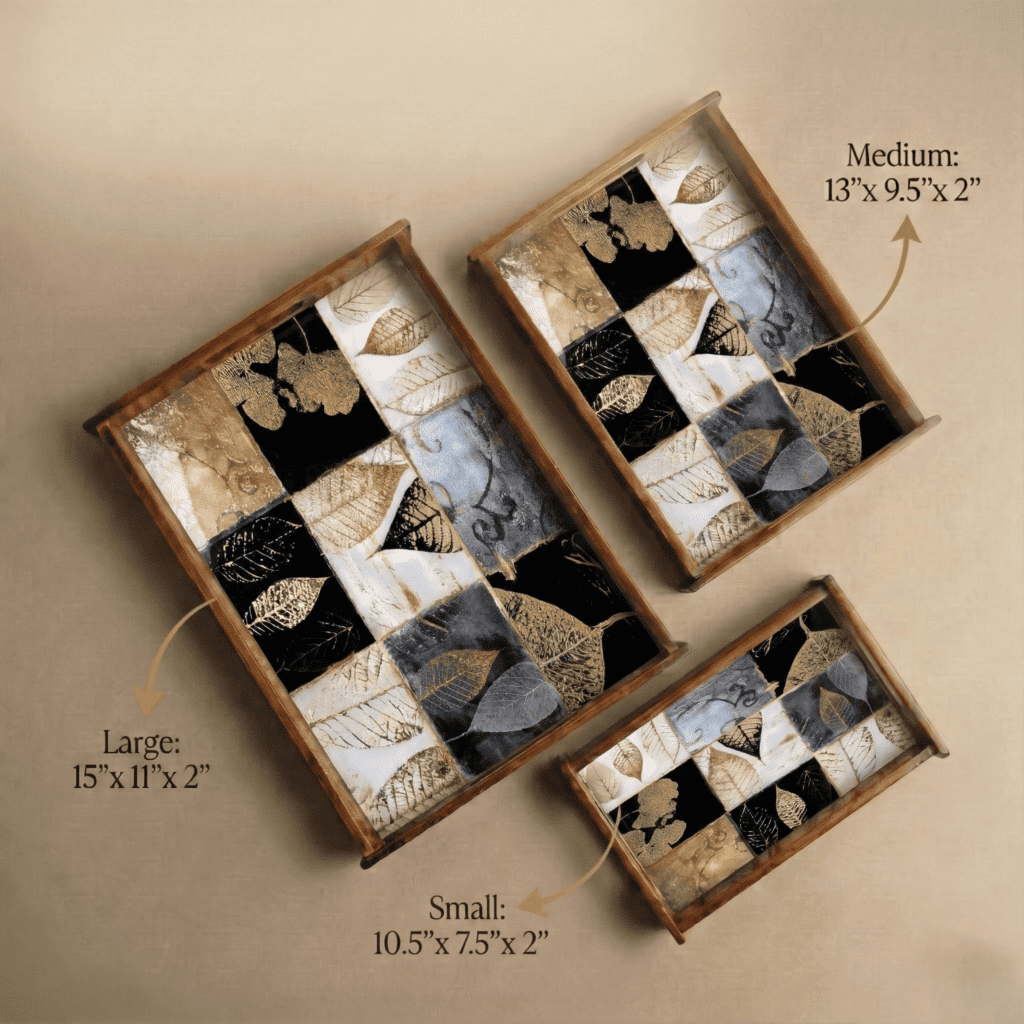 Teakwood serving tray Elegant Checkers set of 3 with various sizes showcasing stylish design