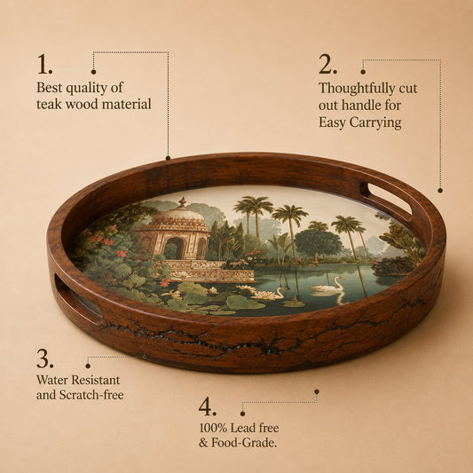 Tropical Serenity Wooden Serving Tray, Round - Features