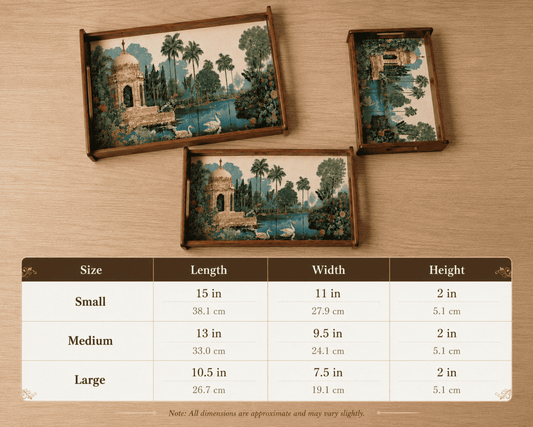 Tropical Serenity Wooden Serving Tray, Set of 3, Premium Teak Wood