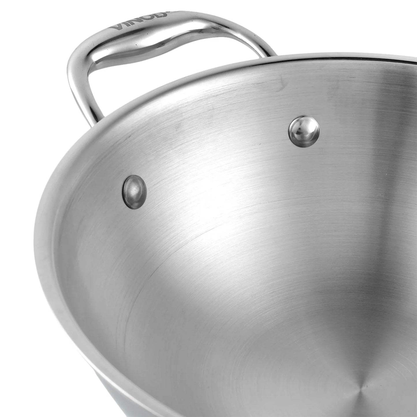 Vinod Platinum Triply Kadhai SS Lid 28cm 3.7L with durable stainless steel interior for efficient cooking