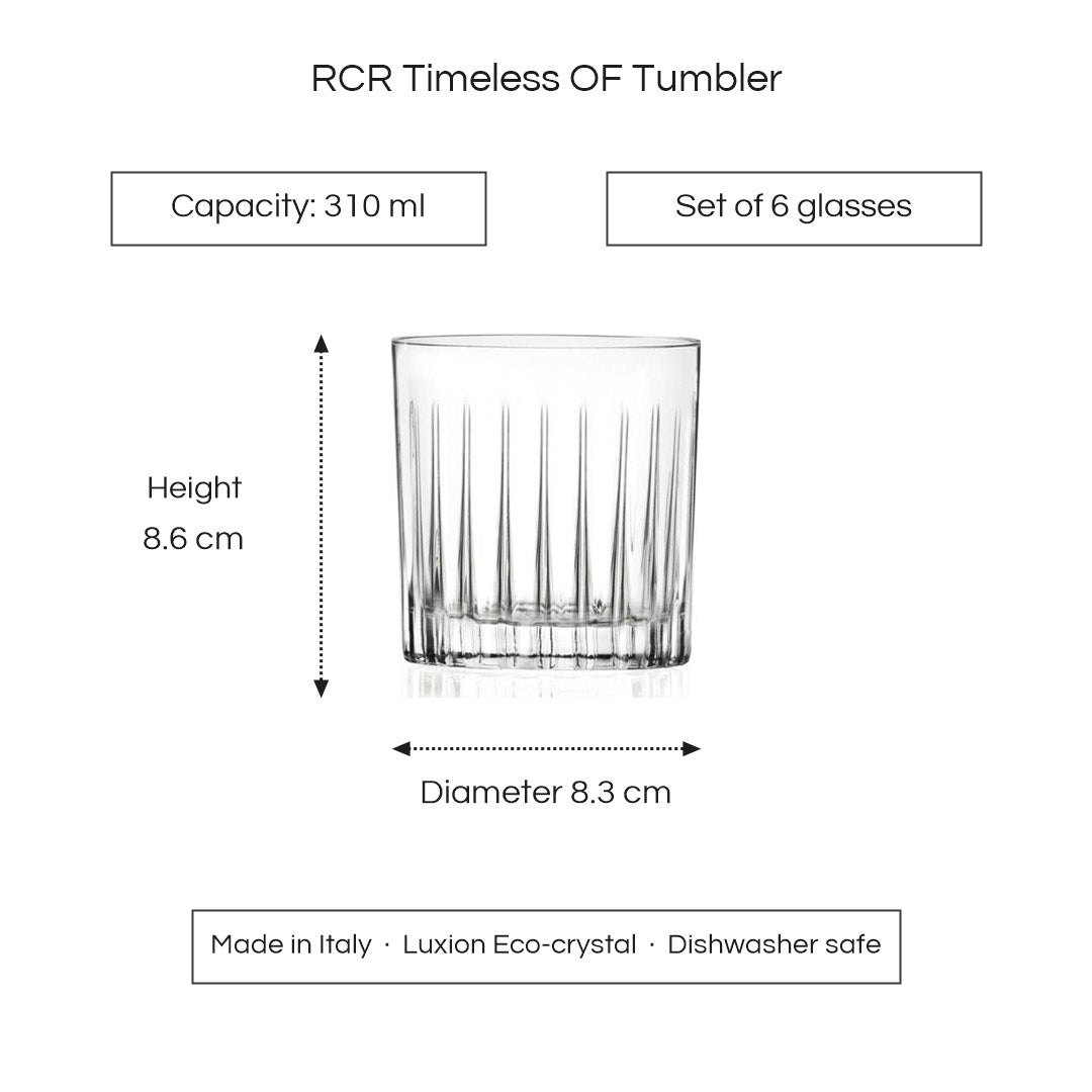 RCR Timeless OF tumbler dimensions - 310 ml, height 8.6 cm, diameter 8.3 cm