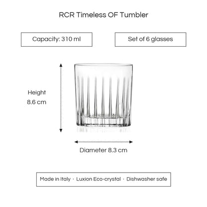 RCR Timeless OF tumbler dimensions - 310 ml, height 8.6 cm, diameter 8.3 cm