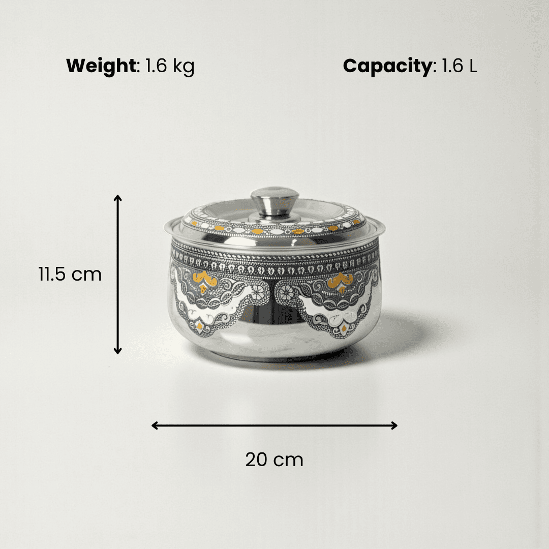 Antique Stainless Steel Roti Pot, Casserole, 1.6 litre