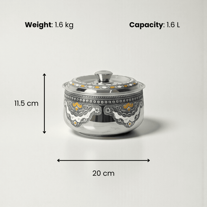 Antique Stainless Steel Roti Pot, Casserole, 1.6 litre