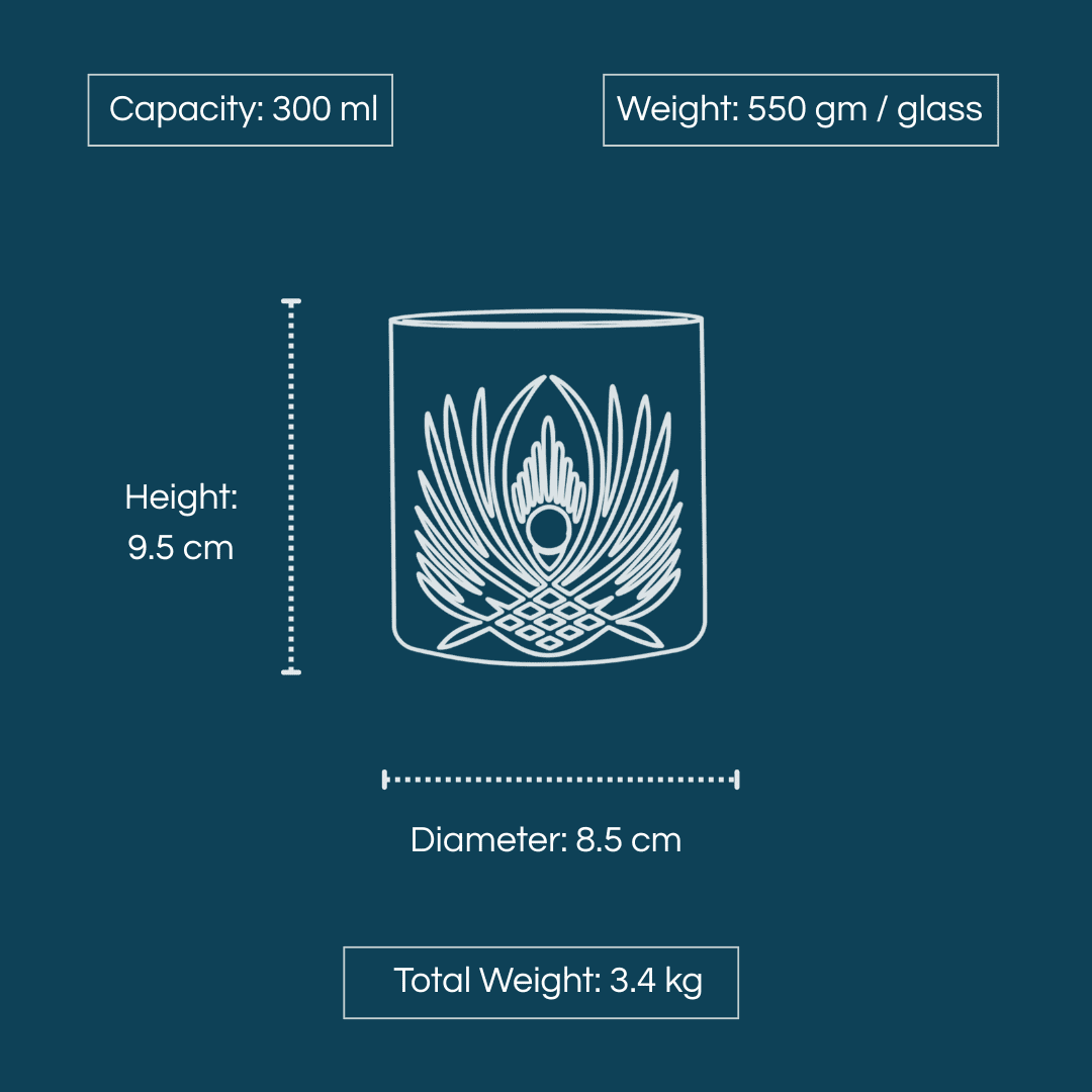 Iveo Crystalline Luxur Crystal Whisky Glass, 300ml, Set of 6