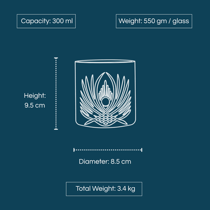 Iveo Crystalline Luxur Crystal Whisky Glass, 300ml, Set of 6