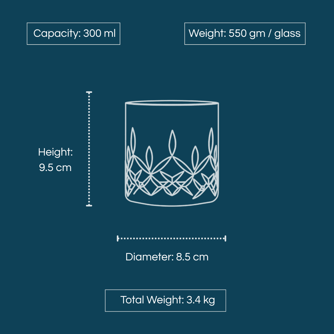 Iveo Crystalline Verra Crystal Whisky Glass, 300ml, Set of 6