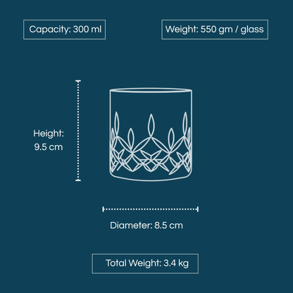Iveo Crystalline Verra Crystal Whisky Glass, 300ml, Set of 6