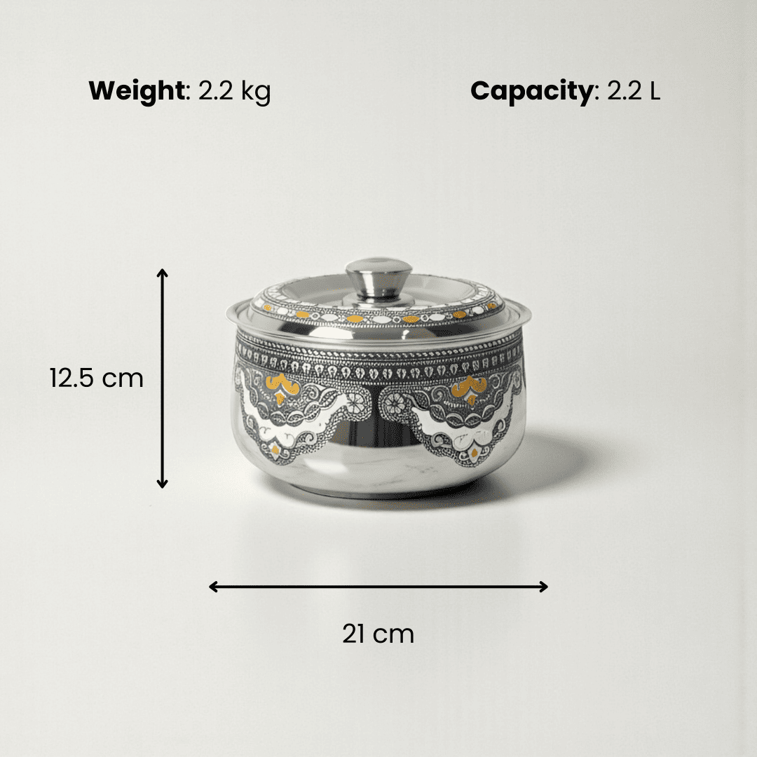 Antique Stainless Steel Roti Pot, Casserole, 2.2 litre