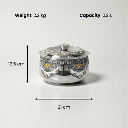 Antique Stainless Steel Roti Pot, Casserole, 2.2 litre