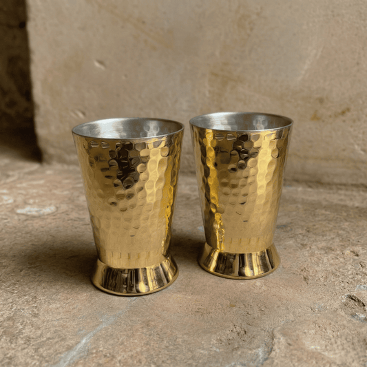 Tamira Pure Brass Hammerred Glass, Set of 2