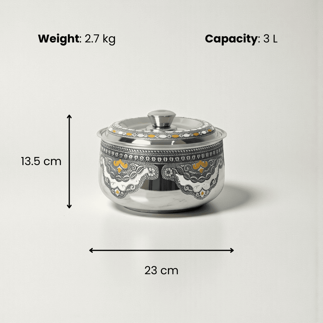 Antique Stainless Steel Roti Pot, Casserole, 3 litre