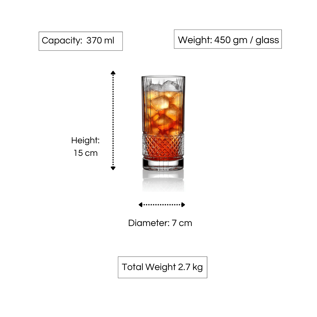 RCR Brillante Highball Tumbler Glass, 370ml, Set of 6