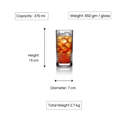 RCR Brillante Highball Tumbler Glass, 370ml, Set of 6